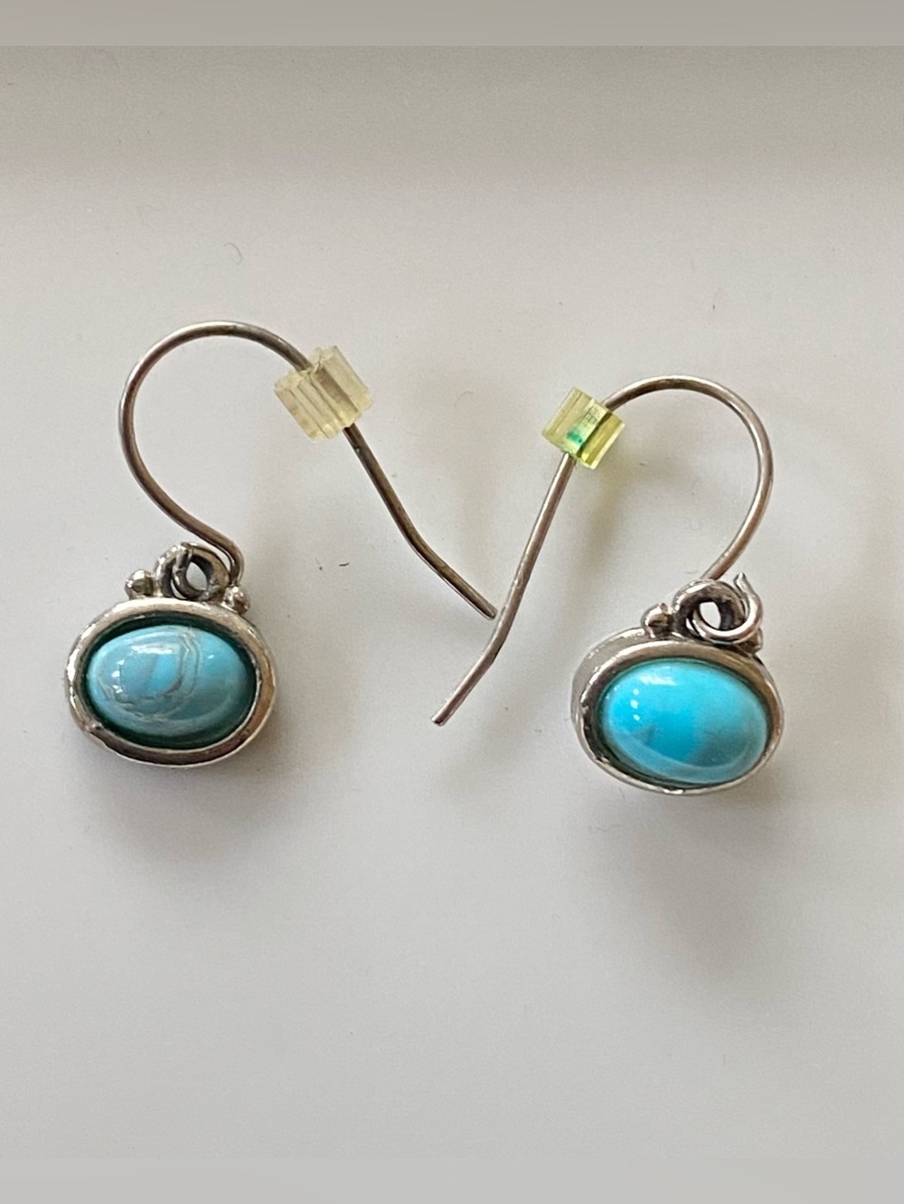 Turquoise Cabochon Oval 925 Sterling Silver Dangle Hook Southwestern Earrings
